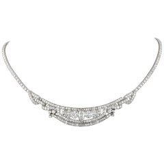 Collier vintage en platine avec diamants de 10,80 carats, style Art déco