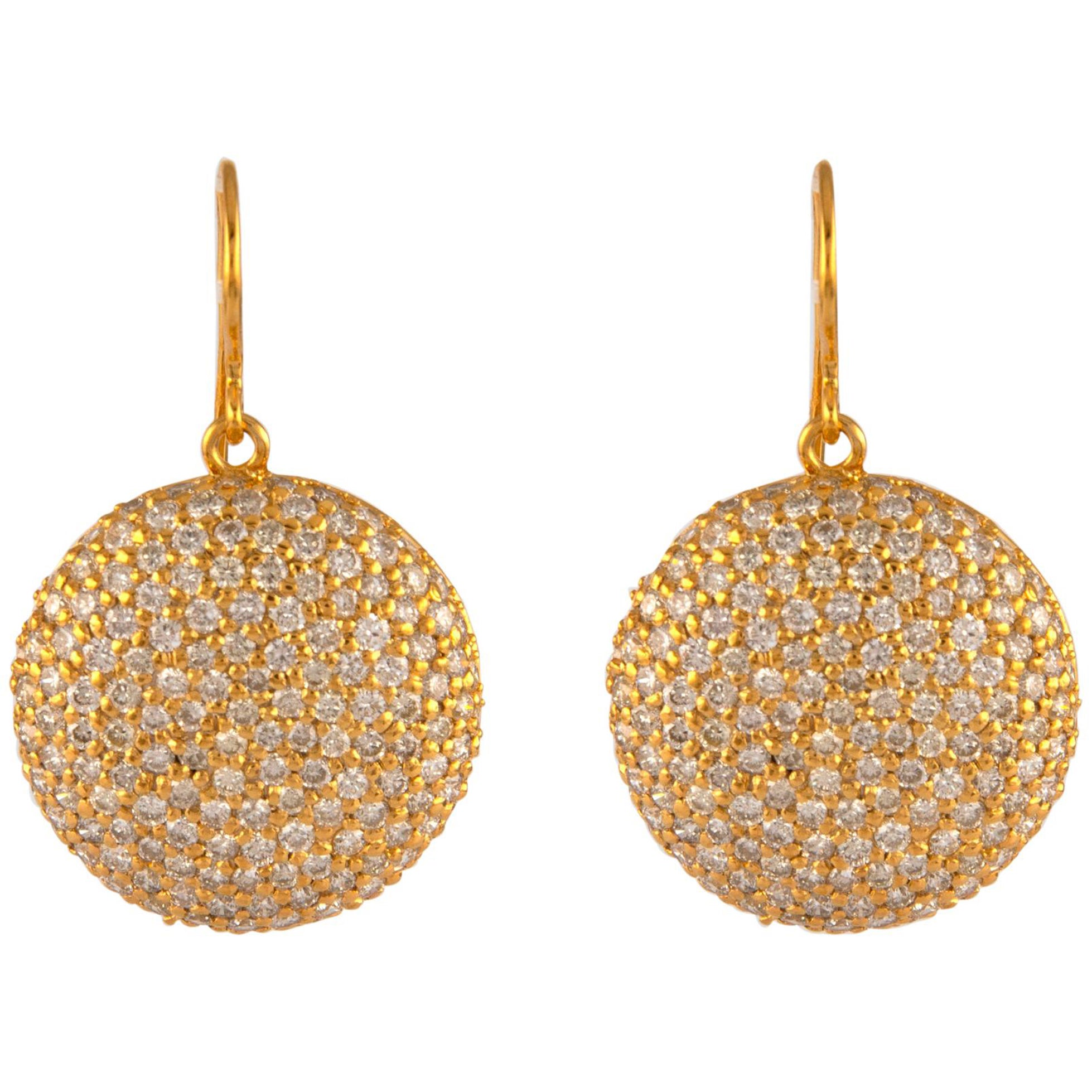 Alexander 5.87ct Diamond Domed Pave Earrings 18k Yellow Gold For Sale