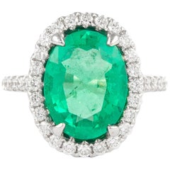 4.43ct Carat Oval Emerald with Diamond Halo Ring 18k White Gold