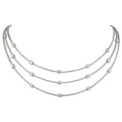 14.40 Carat Diamond 18 Karat White Gold 3-Row Tennis Necklace