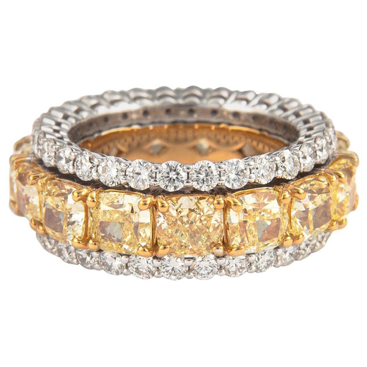 9.69ct Diamond and Yellow Diamond Stacked Eternity Band 18 Karat Yellow and Gold