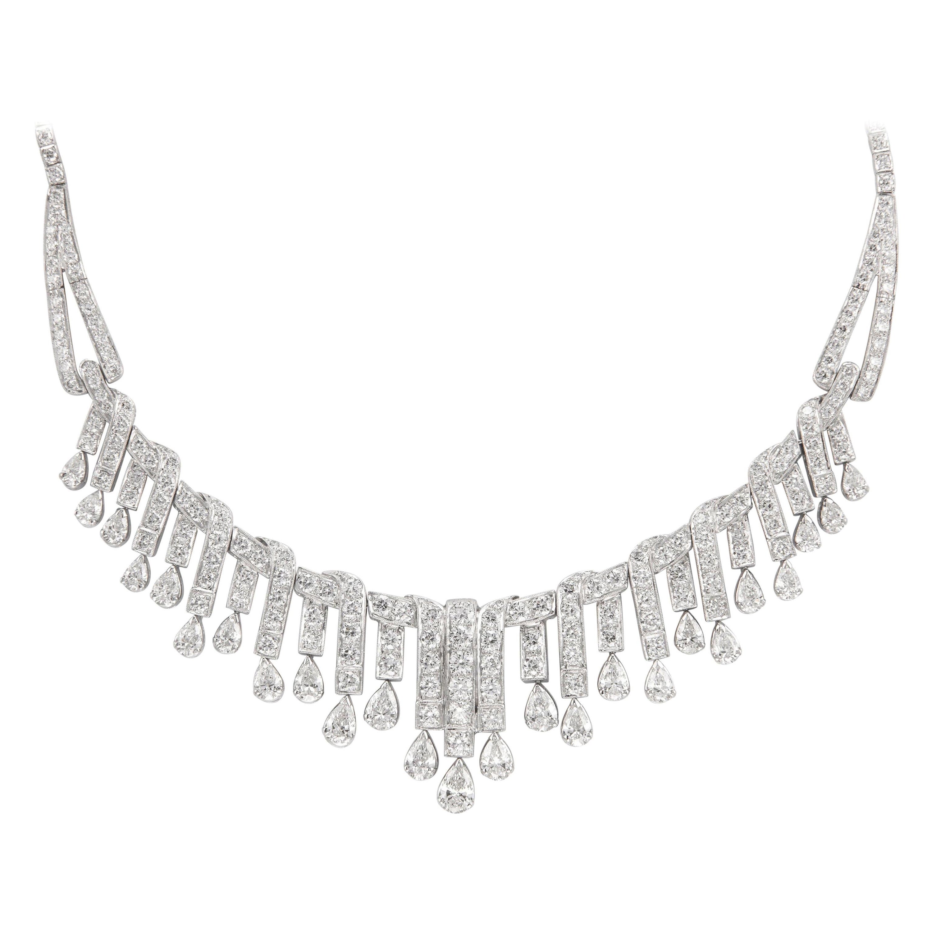 18 GIA Certs 21.74 Carat Diamond Art Deco Style Necklace 18 Karat White Gold For Sale