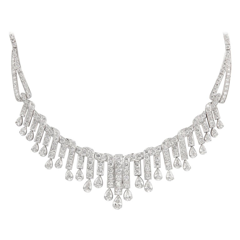 18 GIA Certs 21.74 Carat Diamond Art Deco Style Necklace 18 Karat White ...