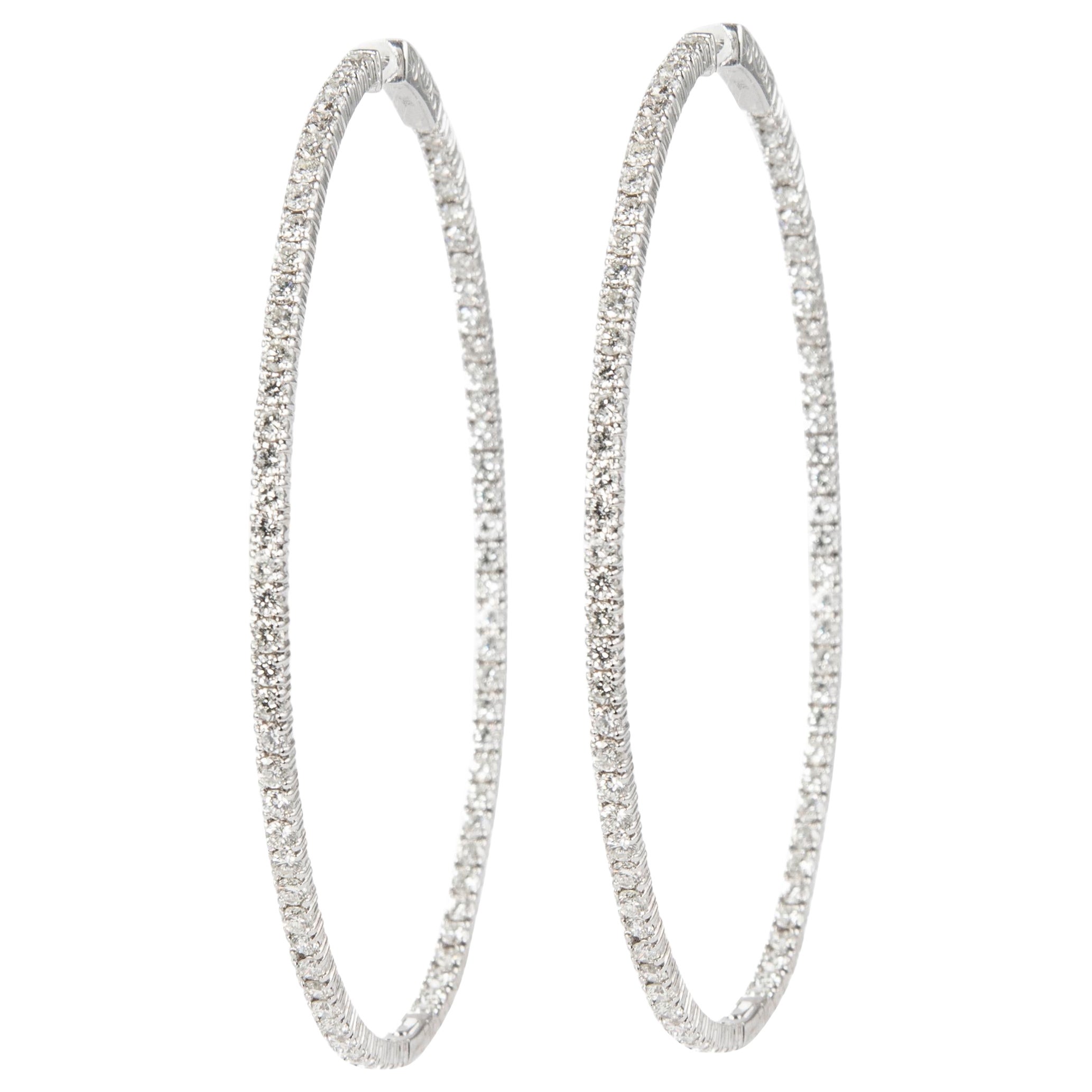 Alexander 4.86 Carat Round Diamond Oval Shaped Hoop Earrings White Gold For Sale