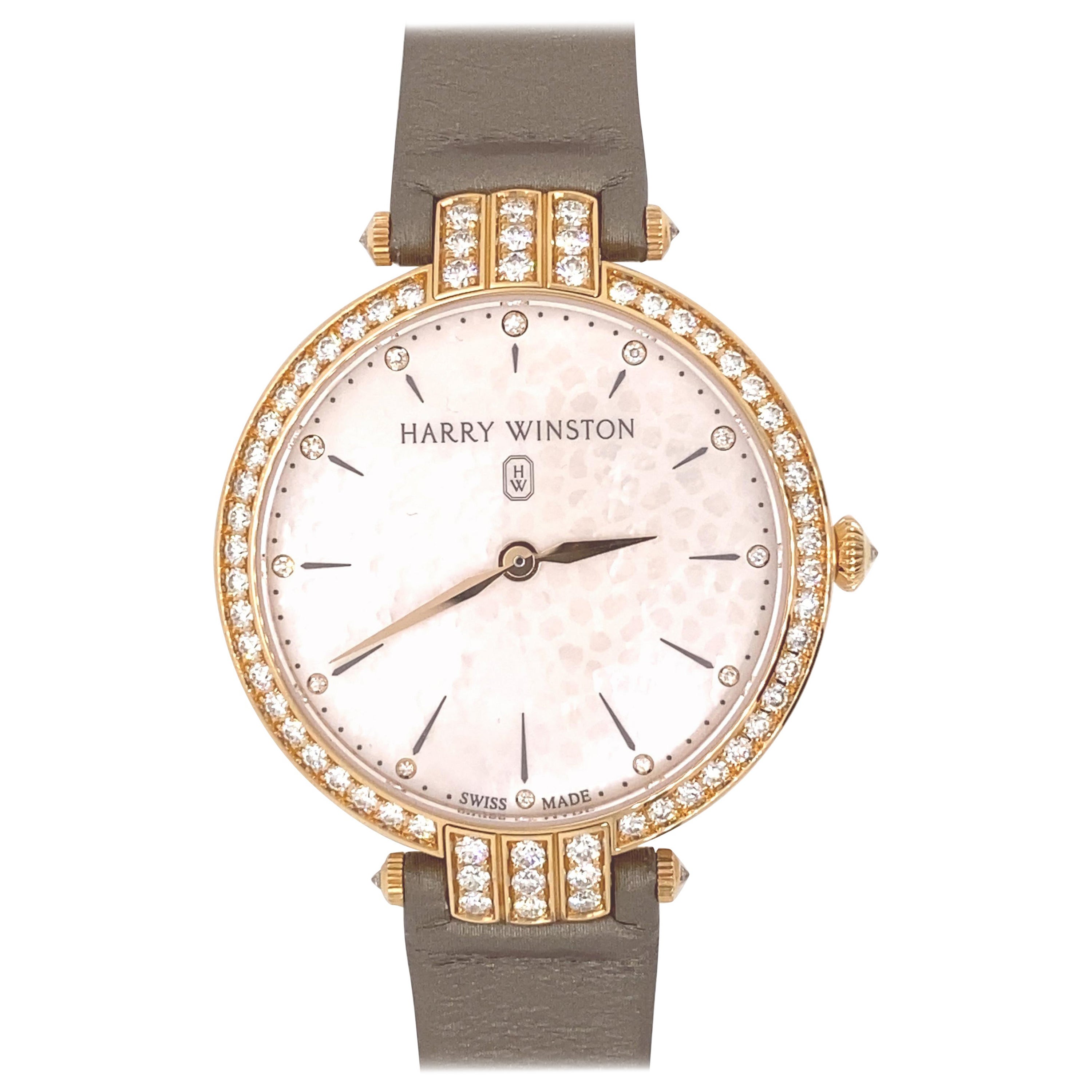 Harry Winston Premier Ladies Diamonds & 18k Rose Gold & Satin Strap - Bracelet pour femmes