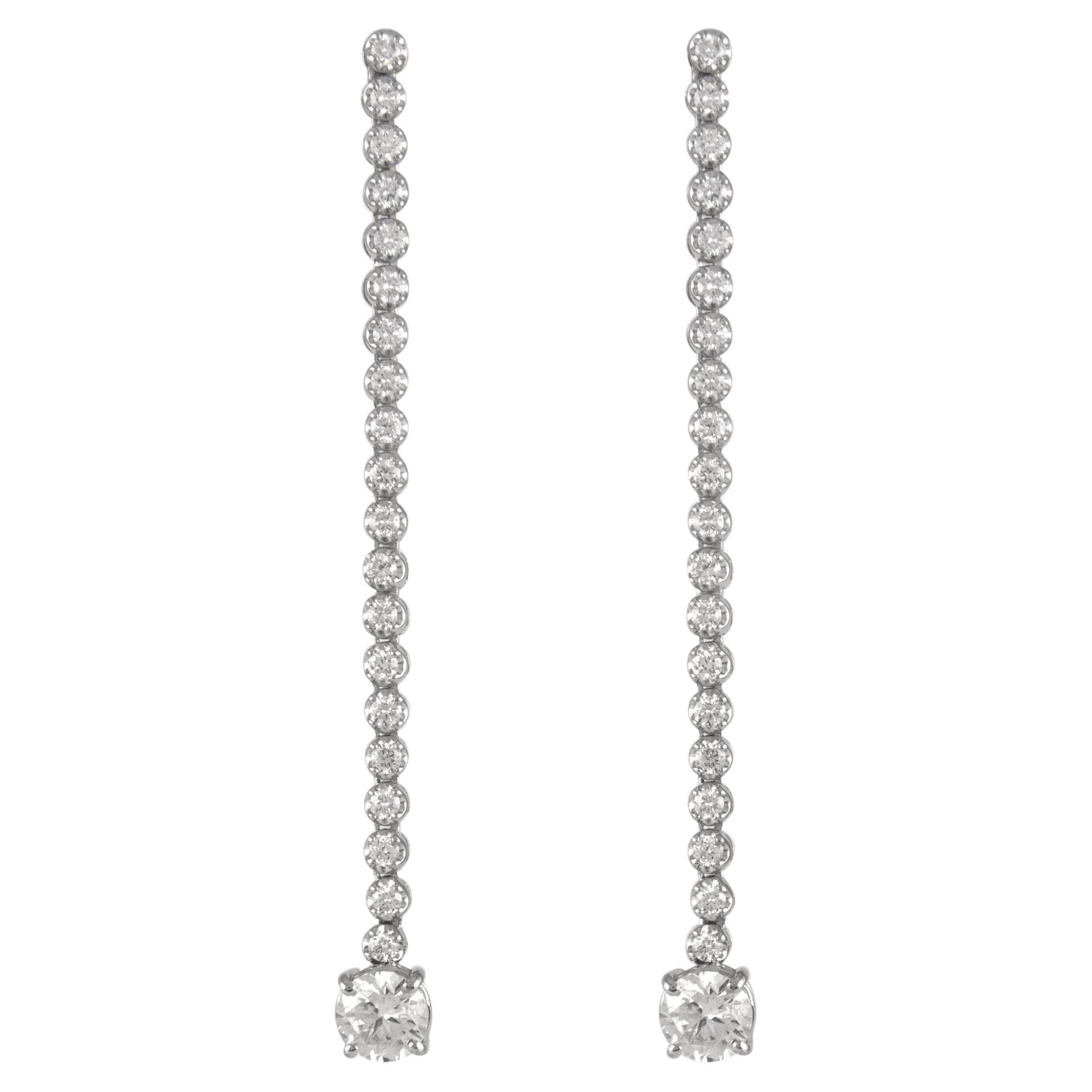 EGL Certified 3.70ct Total Diamond Drop Earrings 18k White Gold For Sale