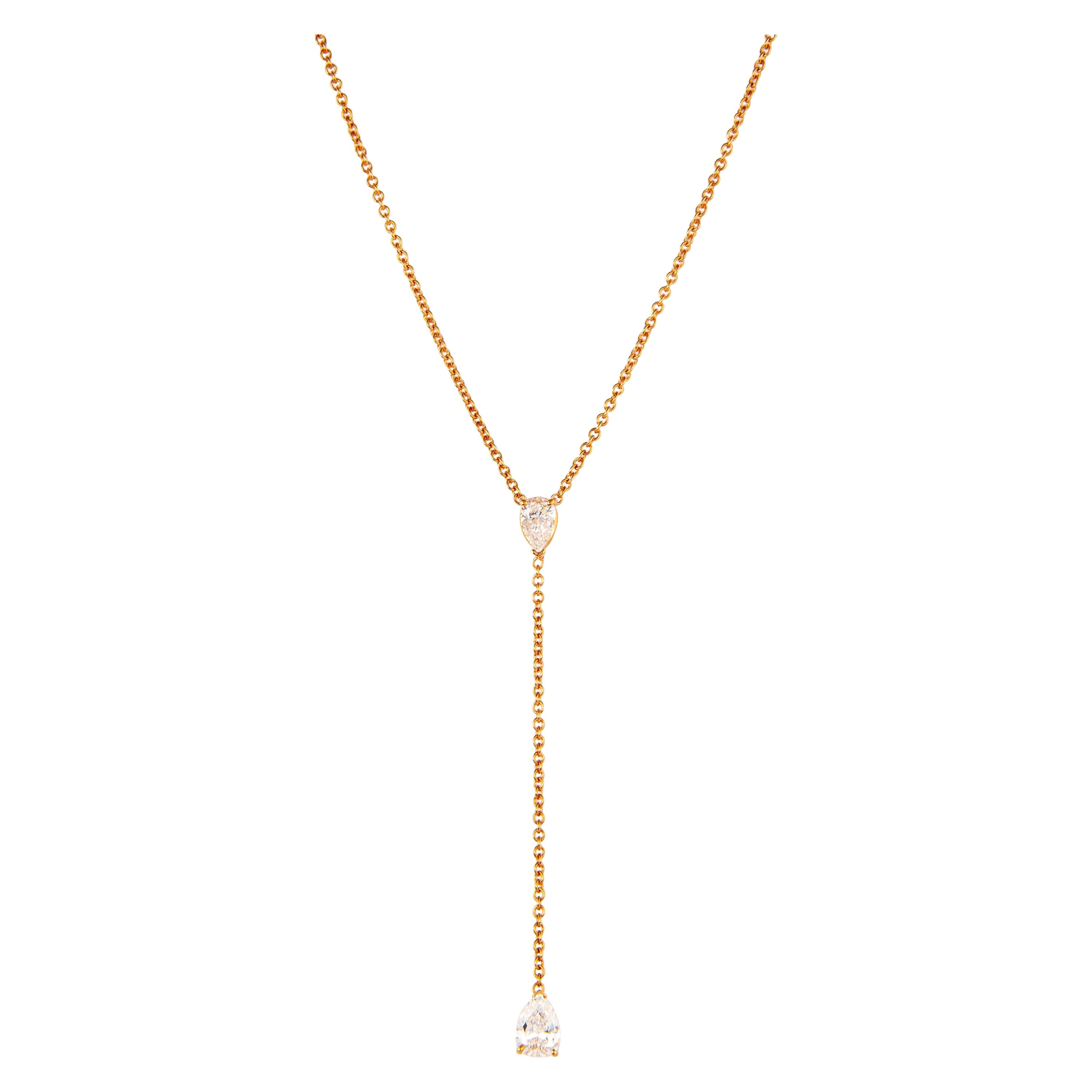 Alexander 1.16 Carat Pear Cut Diamond Drop Necklace 18 Karat Rose Gold For Sale