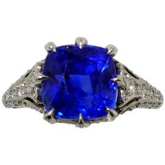 Edwardian Fine Natural Unheated Sapphire Diamond Platinum Ring