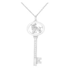 .925 Sterling Silver Diamond Accent Capricorn Zodiac Key Pendant Necklace