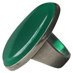 Georg Jensen Modernist Sterling Silver Ring No. 90A with Chrysoprase