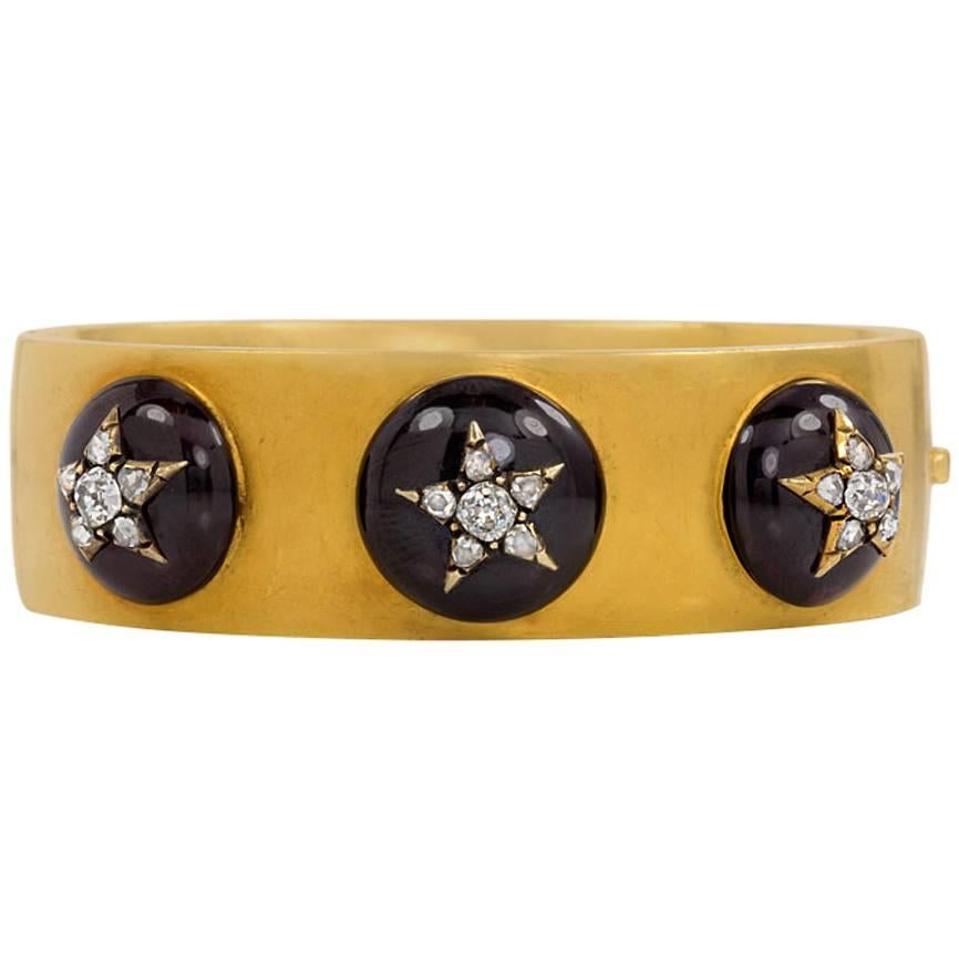 English Antique Garnet Diamond Gold Bracelet