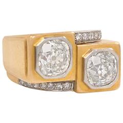 French Art Deco Diamond Gold Architectural Design Ring 11