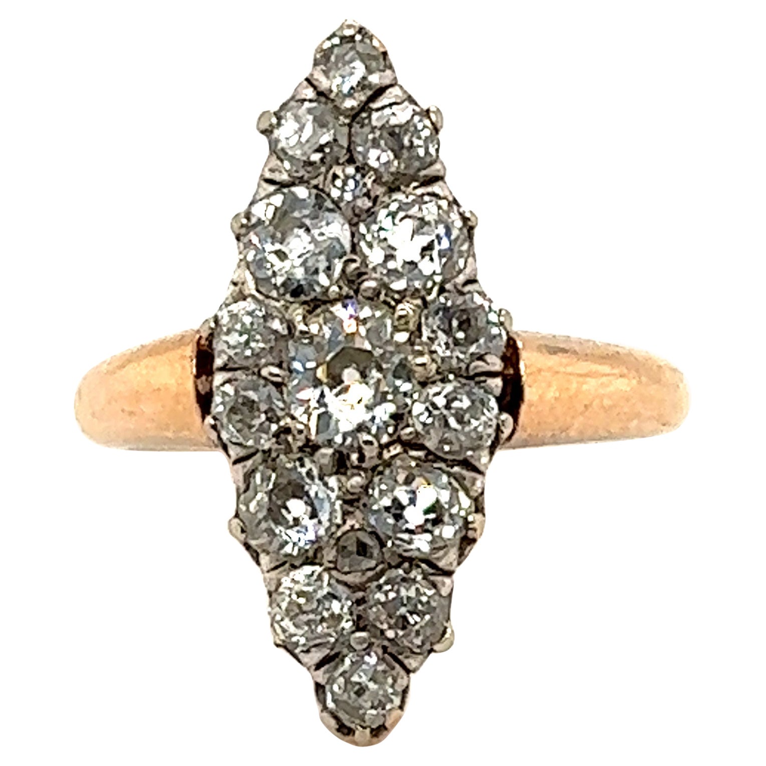 Diamant-Navette-Ring aus 18 Karat Gold, viktorianisch