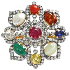 Used Nine Precious Gems Fashion Ring in Art Deco Style