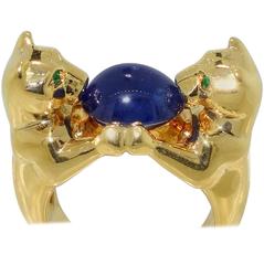 Retro Cartier Burma Sapphire Emerald Gold Ring