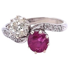 Anello Art Deco con diamante e platino Toi et Moi in oro bianco 18 carati
