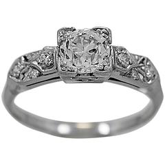 Art Deco .94 Carat Diamond Platinum Engagement Ring 