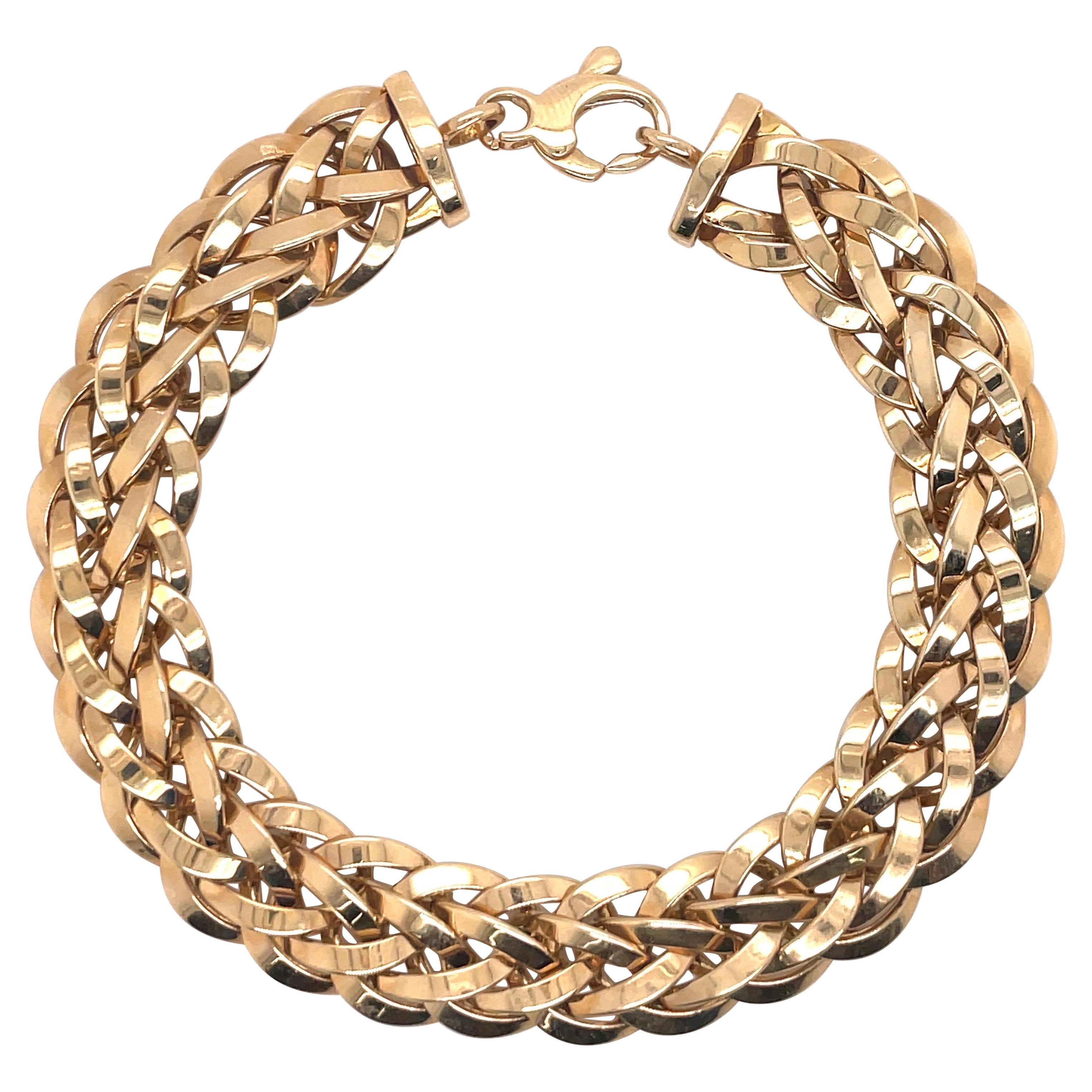 14 Karat Yellow Gold Interlocking Link Bracelet 12.8 Grams Made in Turkey