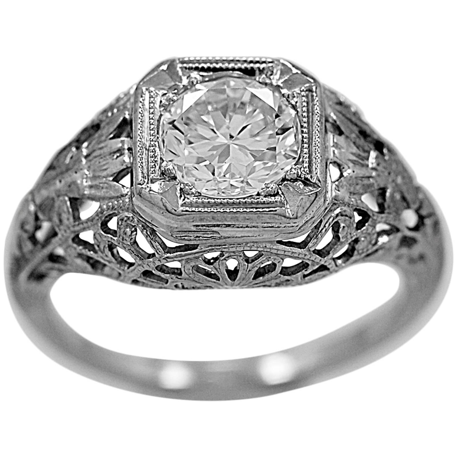 Antique Edwardian .90 Carat Diamond Gold Engagement Ring  For Sale