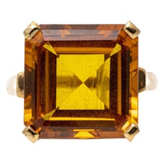 10k Yellow Gold Vintage Square Yellow Orange Sapphire Ring