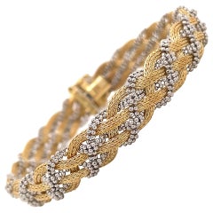 Italian 14 Karat Yellow White Gold Beaded Rope Bracelet 14.5 Grams