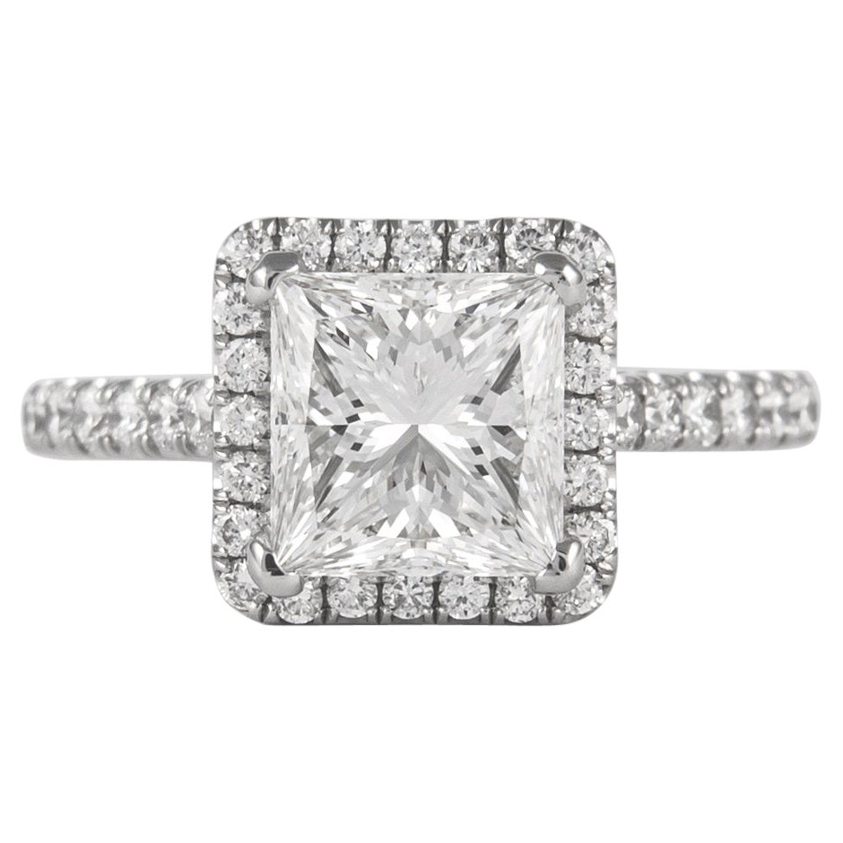 Alexander GIA H VS1 2.05 Carat Princess Cut Diamond Ring 18k White Gold For Sale