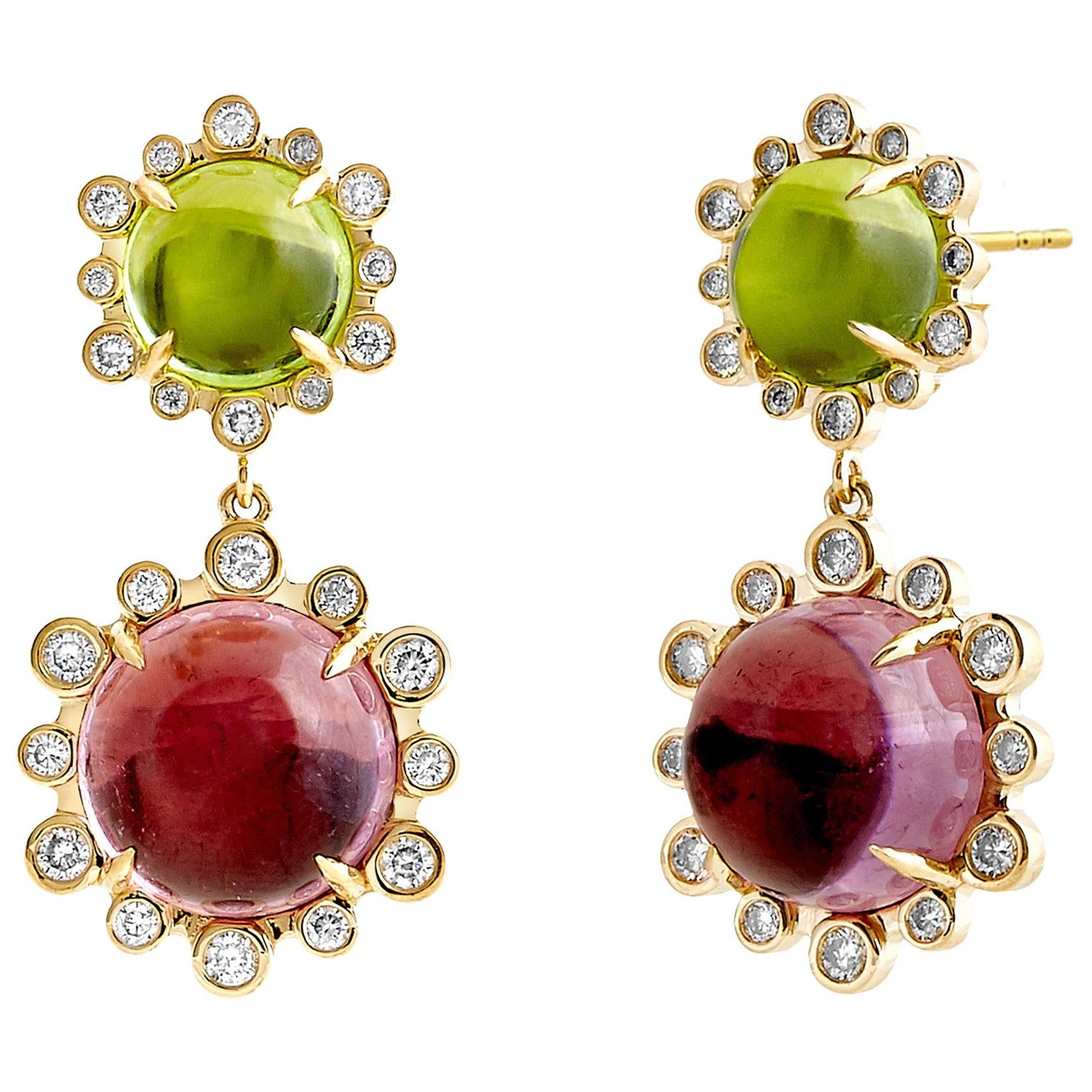 Syna Earrings with Peridot, Rubellite and Diamonds