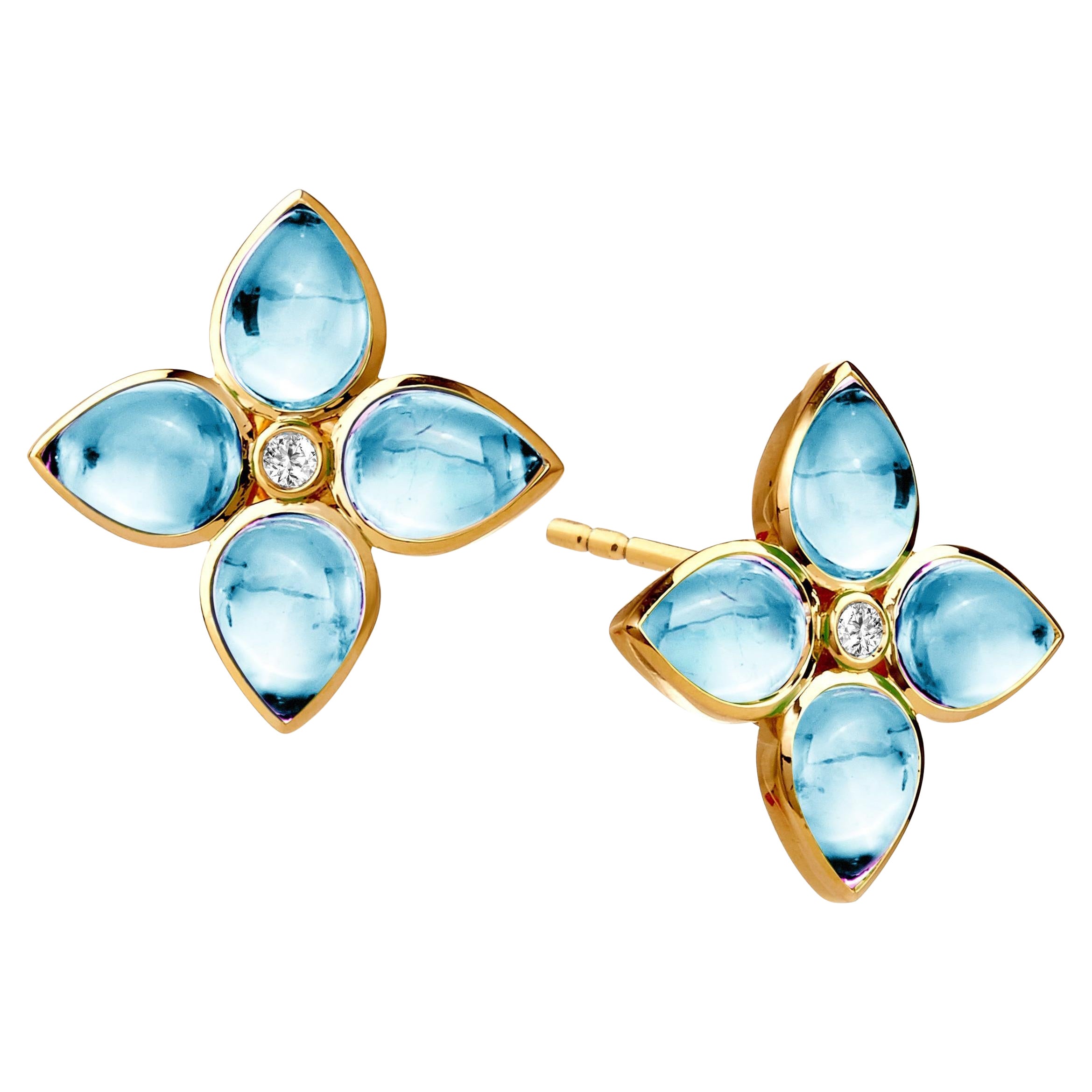 Syna Yellow Gold Blue Topaz Earrings with Diamonds For Sale