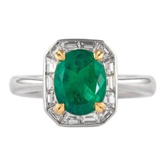 Alexander 1.66 Carat Emerald with Baguette Diamond Halo Ring 18 Karat White Gold