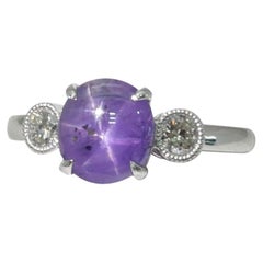 2.02 Carat Purple Star Sapphire & Diamond Ring, Excellent Color & Transparency