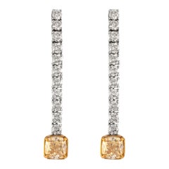 Alexander GIA 5.20ctt "Yellow" Diamond Drop Earrings 18k White & Yellow Gold