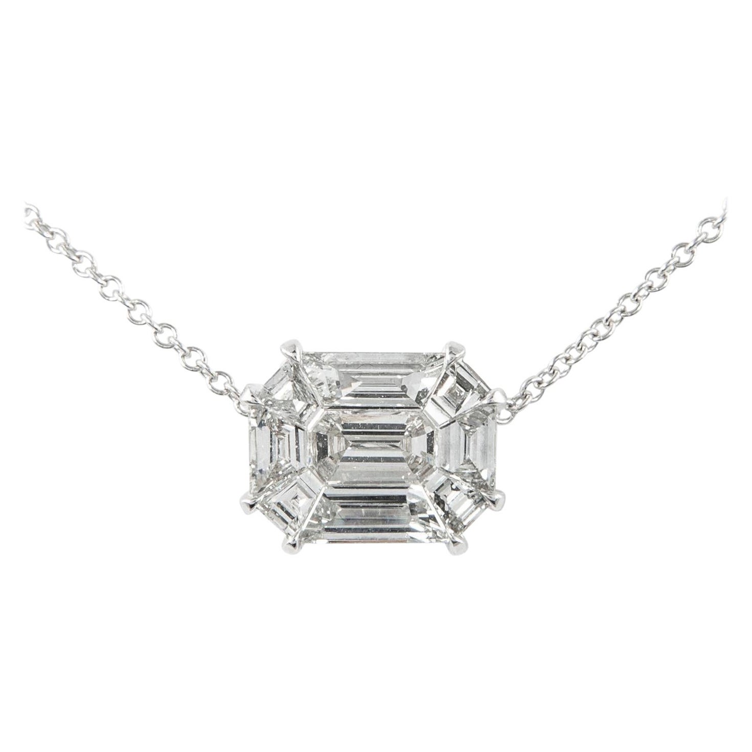 Alexander 0.88ct Illusion Set Diamond Pendant Necklace 18k White Gold