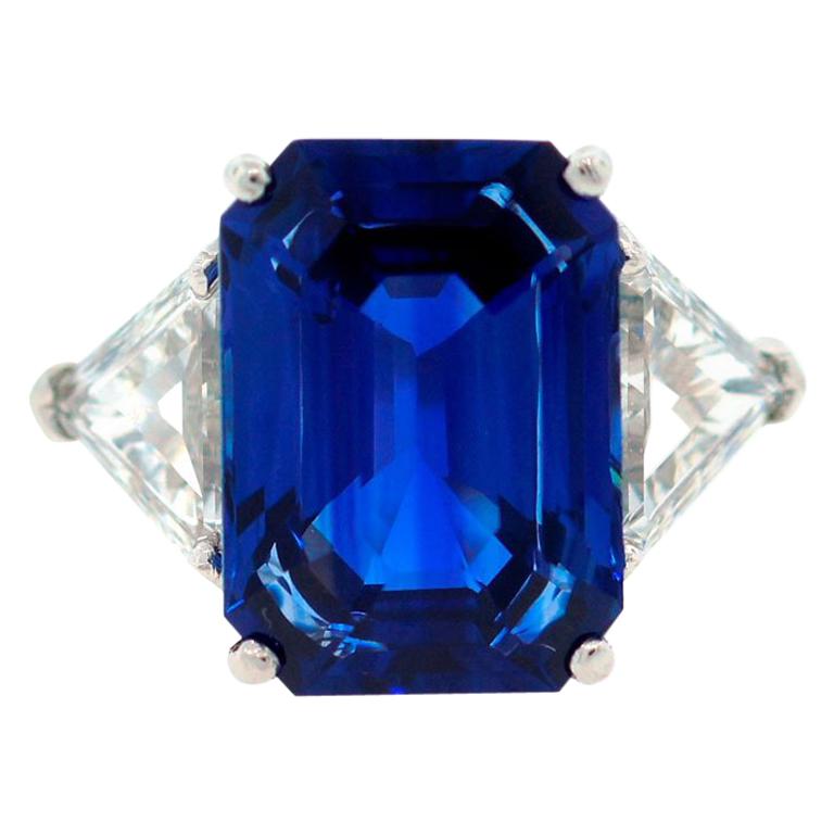 Sapphire Diamond Platinum Three-Stone Ring 8.40 Carat GIA Report