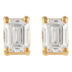 Alexander 0.69 Carat Emerald Cut Diamond Stud Earrings Yellow Gold