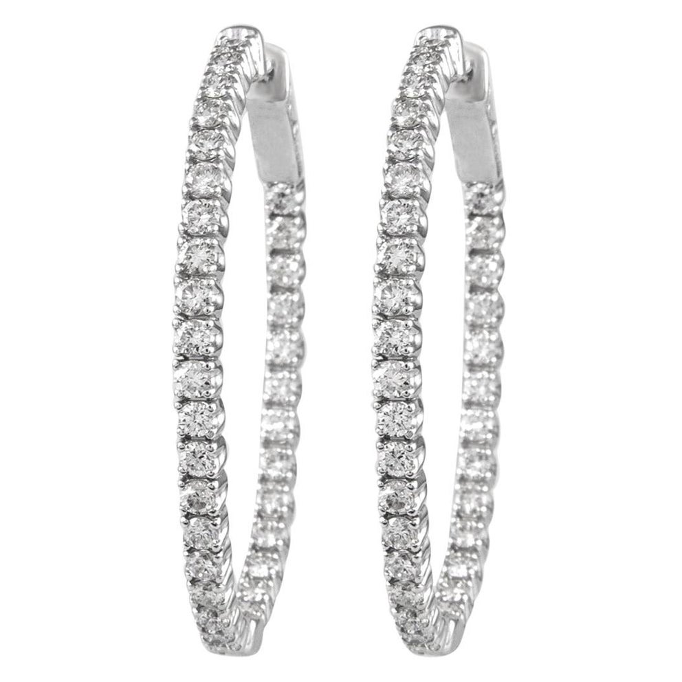 Alexander 2.17 Carat Round Diamond Oval Shaped Hoop Earrings White Gold For Sale