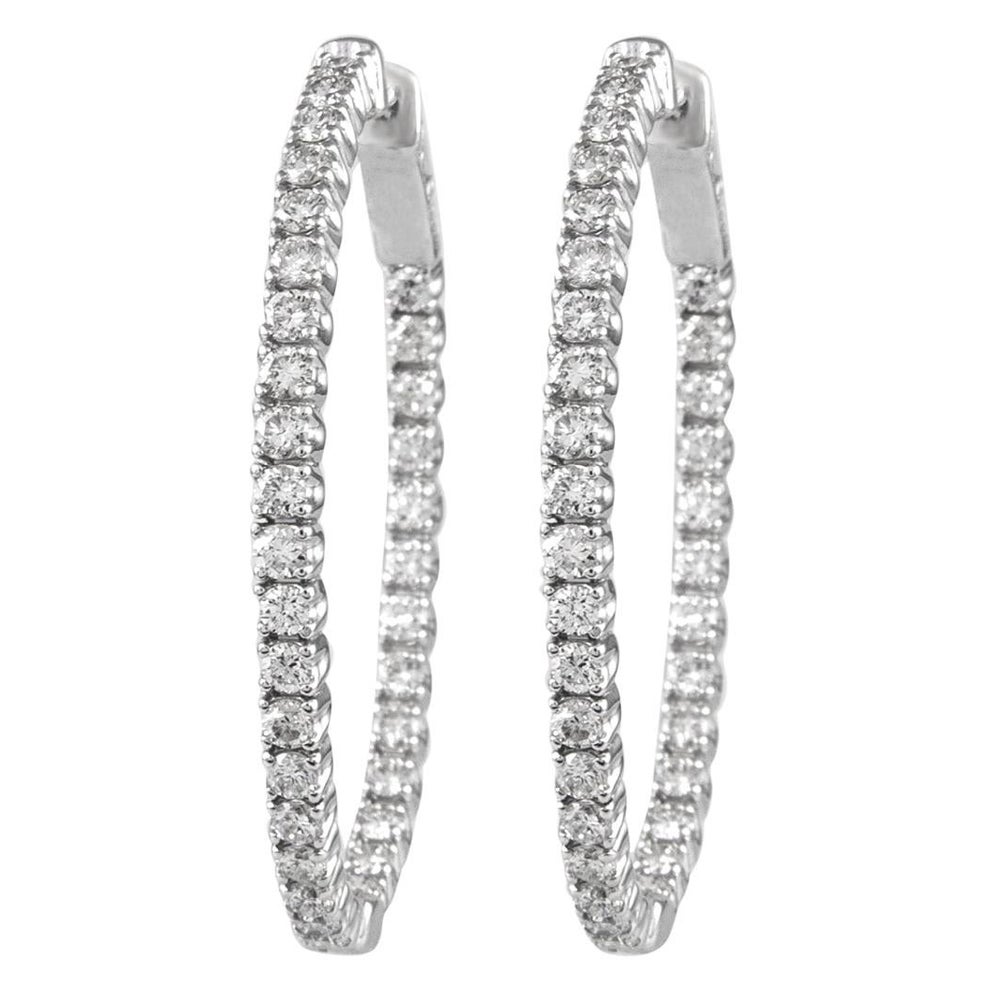 Alexander Pendientes de aro de oro blanco con forma ovalada y diamante redondo de 2.17 quilates