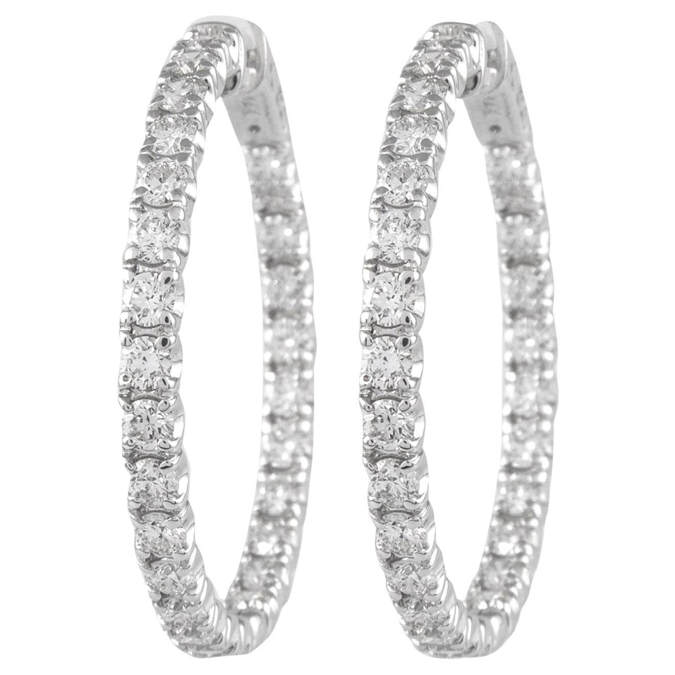 Boucles d'oreilles créoles Alexander en or blanc et diamants 4,24 carats