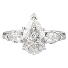 Alexander GIA Certified 2.01 Carat Pear Cut Diamond Three-Stone Ring Platinum