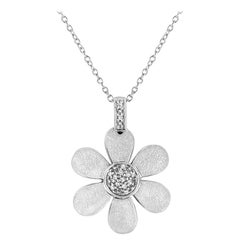 .925 Sterling Silver Pave-Set Diamond Accent Flower Pendant Necklace