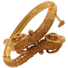 Etruscan Revival Gold Ram's Head Bracelet