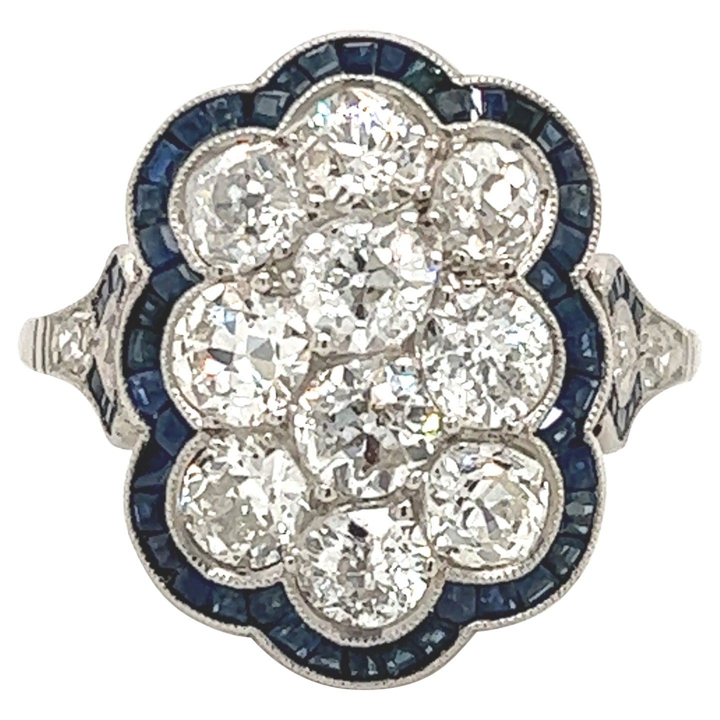 Art Deco Diamond & Sapphire Platinum Cluster Ring