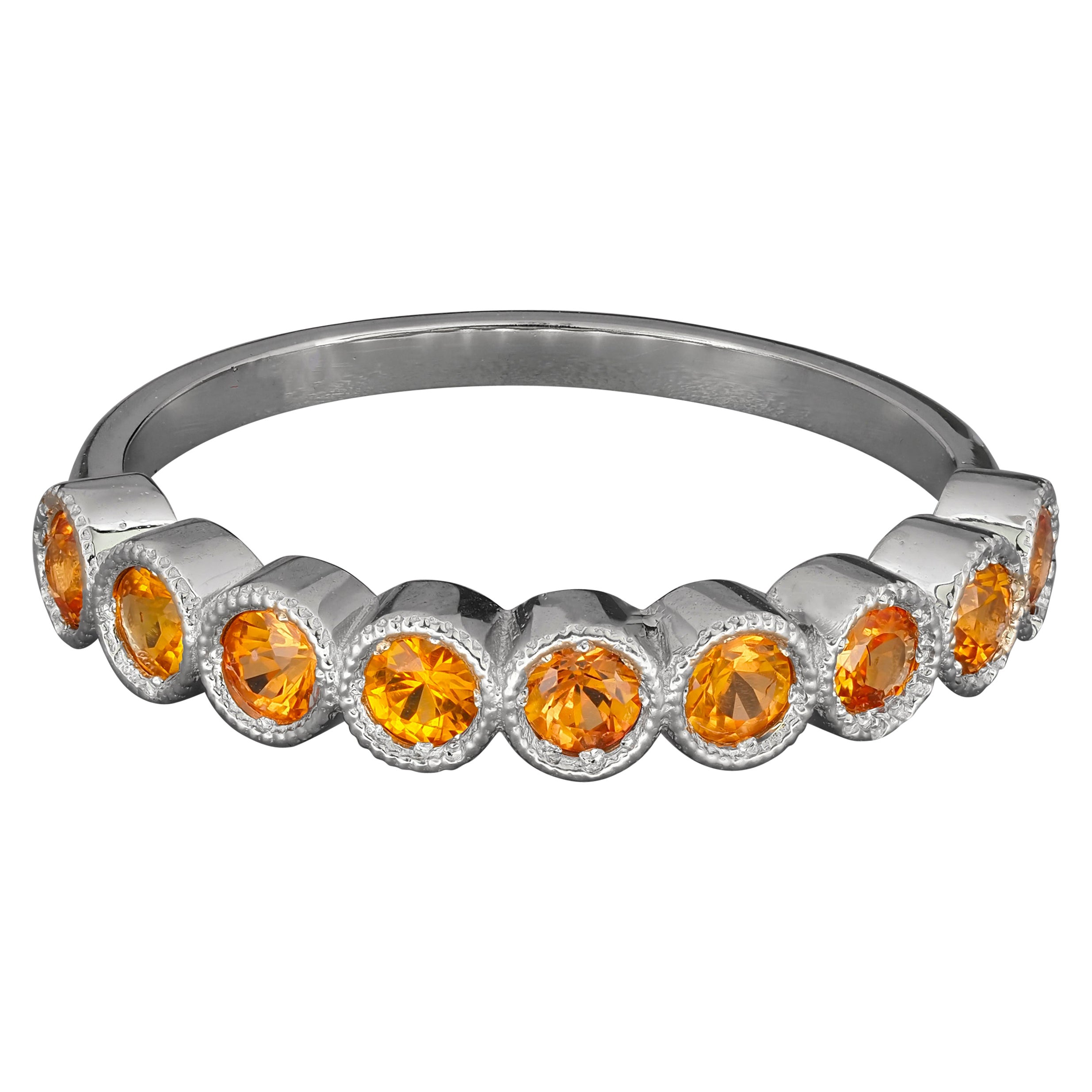 Zafiros naranjas media eternidad Anillo de oro macizo de 14k