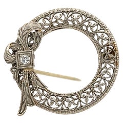 Vintage Belle Epoque Detailed Diamond Ribbon Bow Brooch