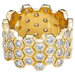 Syna Yellow Gold Honeycomb Band with Diamonds