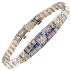 1920s Art Deco Sapphire Diamond Platinum Bracelet