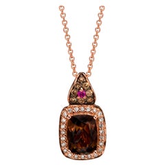 LeVian 14K Rose Gold Red Rhodolite Garnet White Chocolate Diamond Halo Pendant