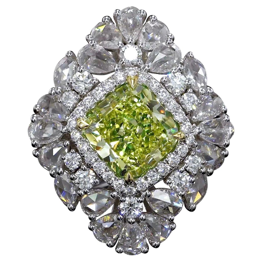 Emilio Jewelry Gia Certified 6.80 Carat Fancy Intense Green Yellow Diamond Ring