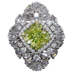 Emilio Jewelry Gia Certified 6.80 Carat Fancy Intense Green Yellow Diamond Ring