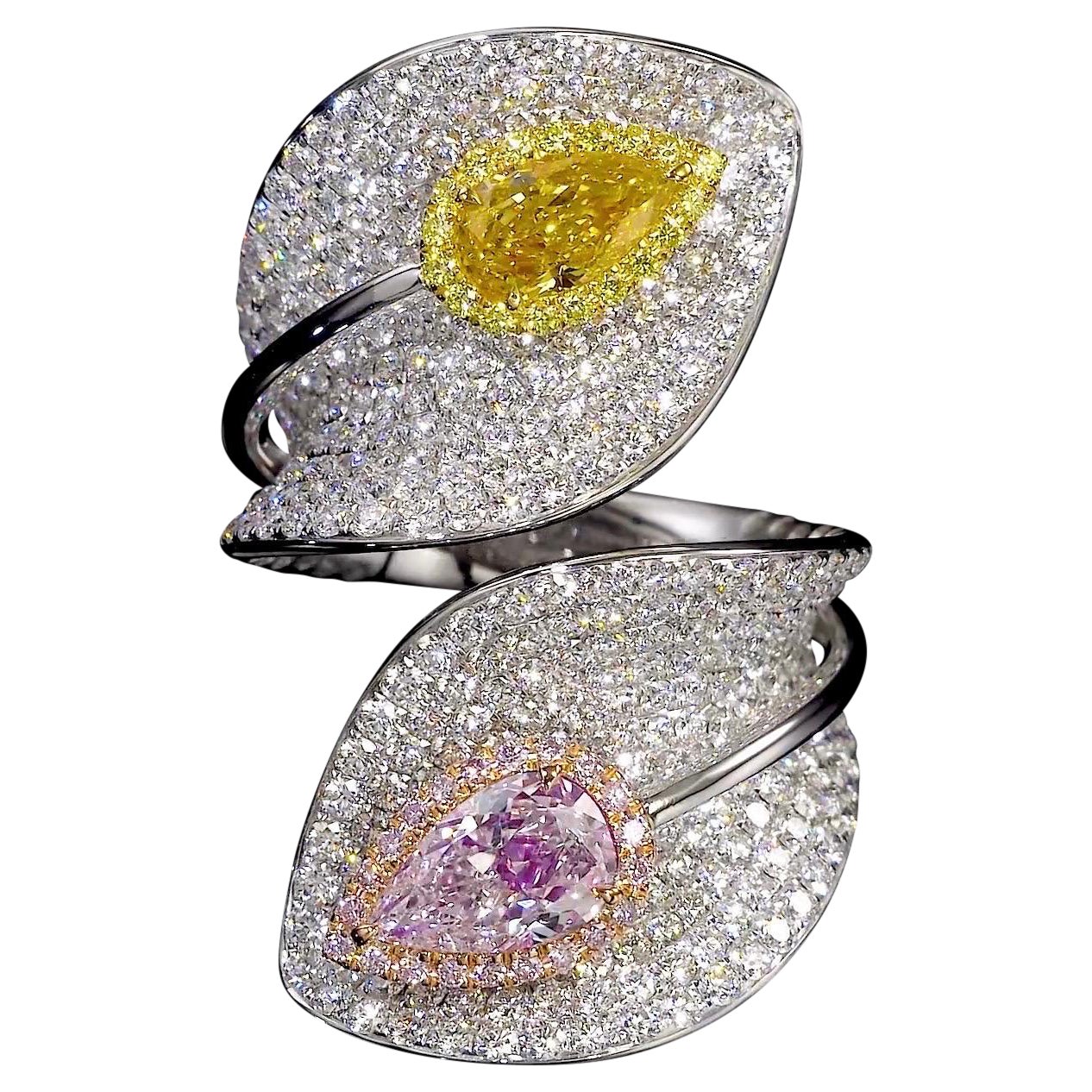 Emilio Jewelry Gia Certified Vivid Orangey Yellow And Pink Diamond Ring For Sale