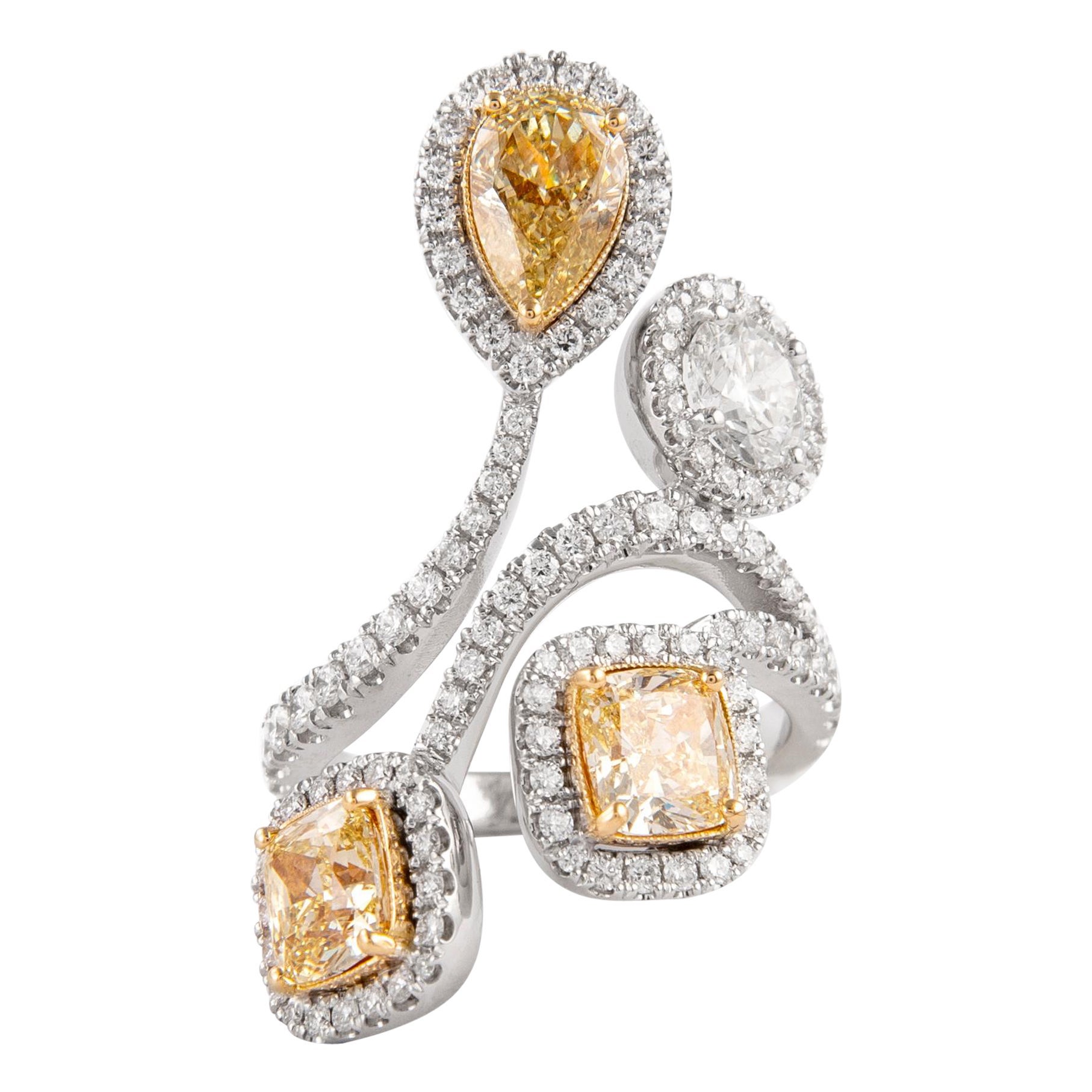 Alexander, bague bypass en or 18 carats avec diamant jaune fantaisie de 3,06 carats certifié par le GIA